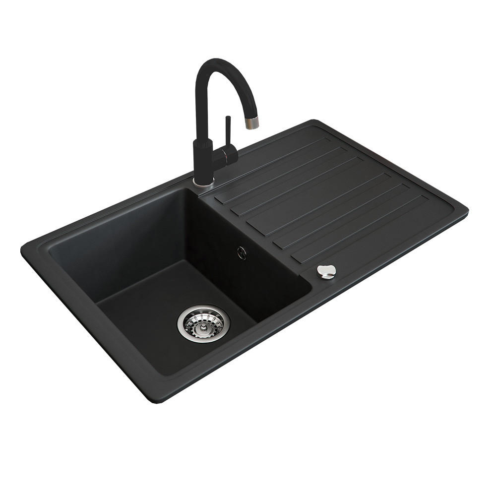 GRANITSPÜLE Schwarz 76.5 x 46 cm mit Armatur Schwarz - Schwarz, Keramik (76.5/19/46cm) - Bergstroem