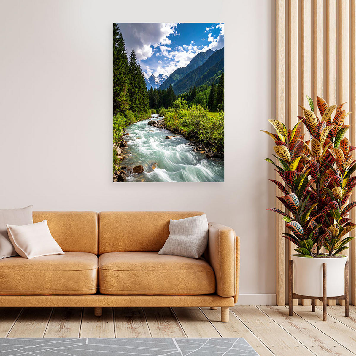 LEINWANDBILD Berglandschaft Bach Natur 60x90cm - Grün, Textil (60/90cm) - Feeby