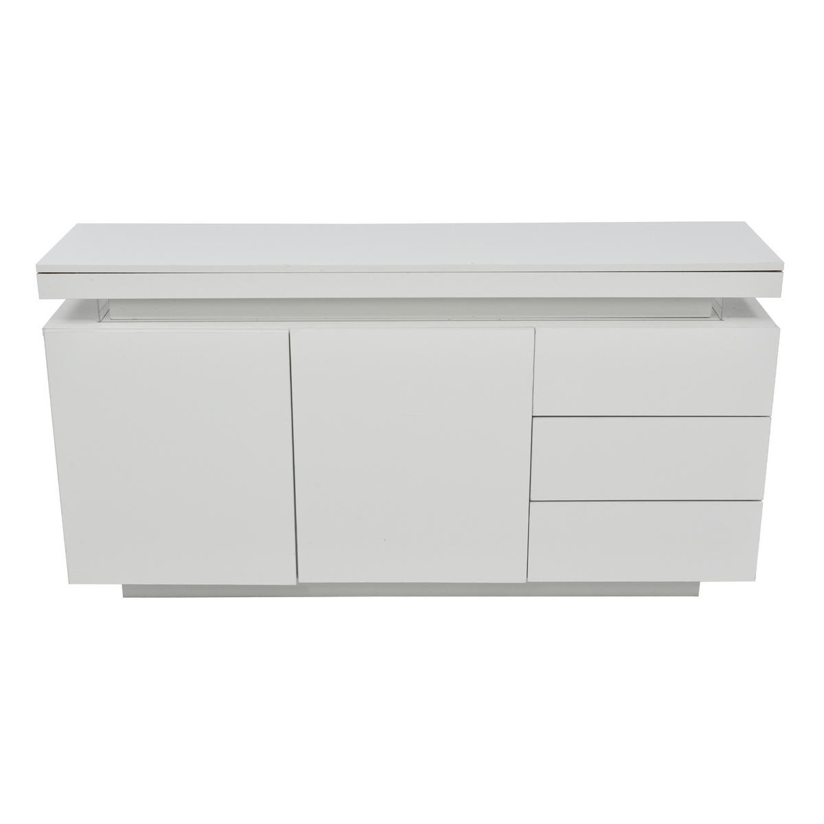 SIDEBOARD 140/35/72,5 cm in Weiß mit LED-Beleuchtung und 3 Schubladen - Weiß, Holzwerkstoff (140/72.5/35cm) - Flora Grace