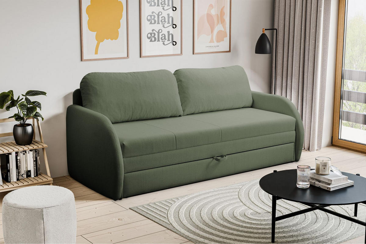 SCHLAFSOFA Diego salbeigrün - Schwarz/Hellgrün, Kunststoff/Textil (221/90/91cm) - Selsey