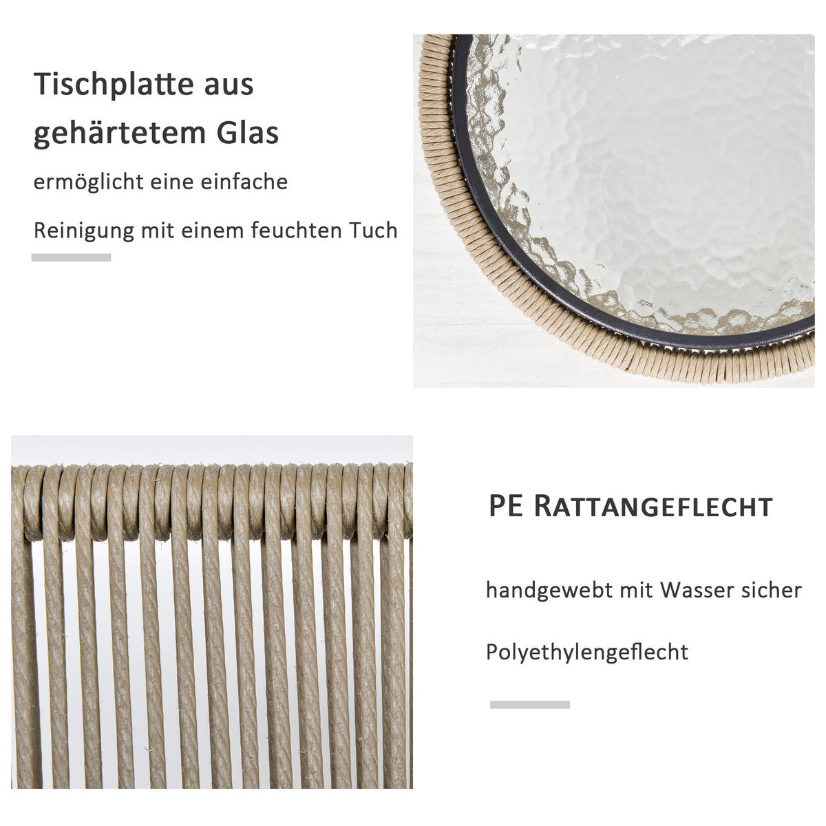 SITZGRUPPE, 3-tlg. Rattan Gartenmöbel-Set, Gartengarnitur mit 2 Gartenstühle - Grau, Kunststoff - Outsunny