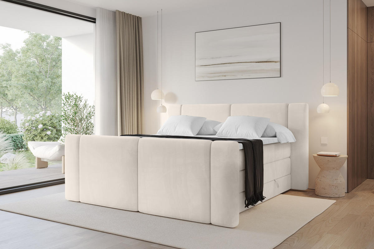 BOXSPRINGBETT mit Matratze H3/H4 - EVON KING Zanozek - 140x200 cm Beige - Beige, Holzwerkstoff (140/200cm) - ALTDECOR