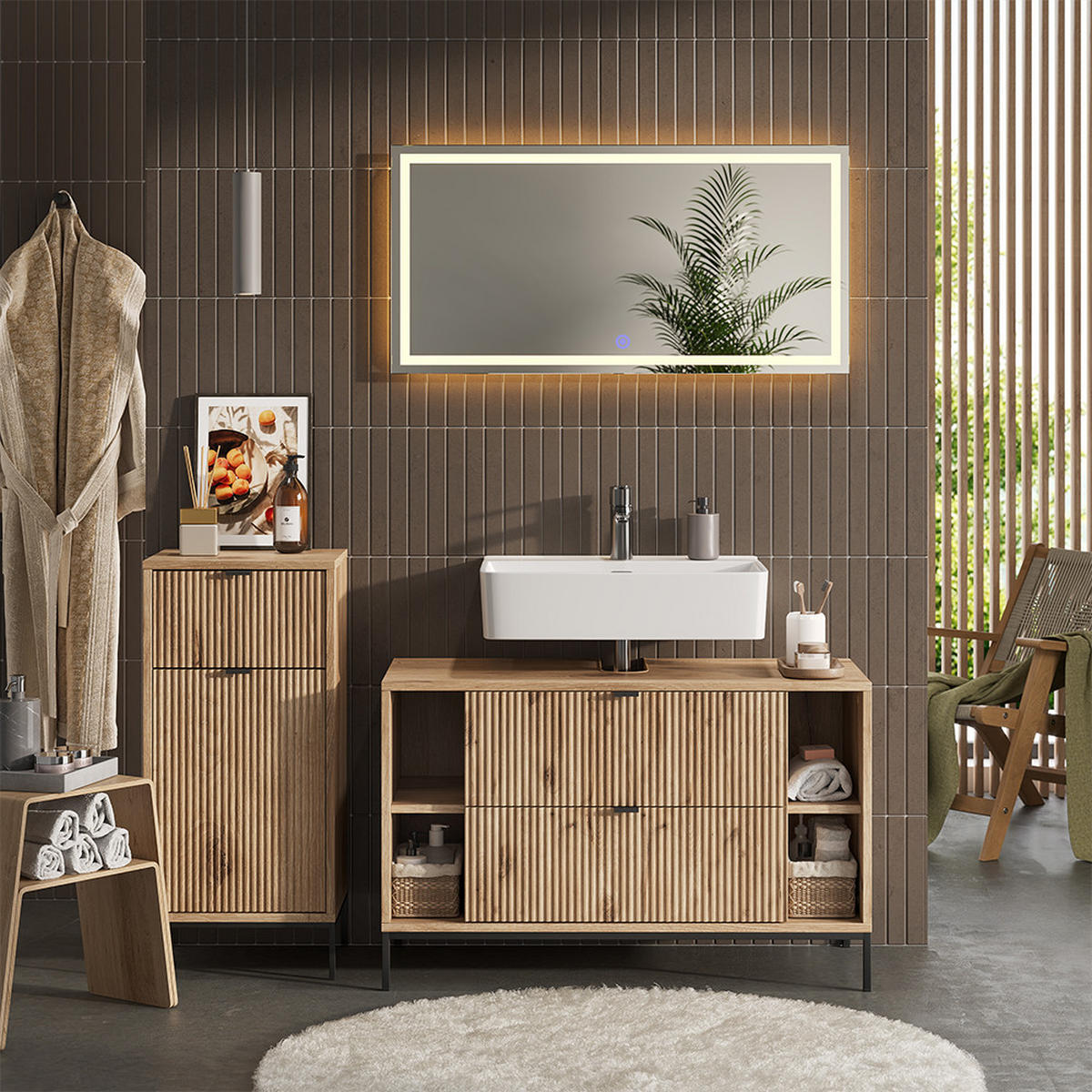 BADMÖBEL-SET Eliza Viking Oak 3 Teile - Eichefarben, Holzwerkstoff (100/63/45.1cm) - Vicco