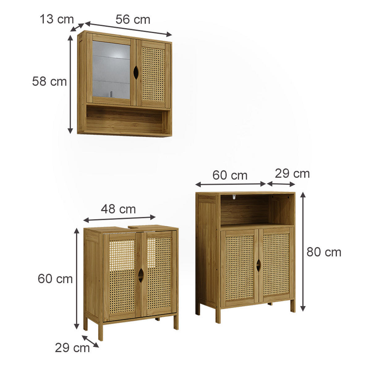 SADA KOUPELNOVÉHO NÁBYTKU Liora Bambus - zelená barva, kompozitní dřevo (48/60/29cm) - Vicco