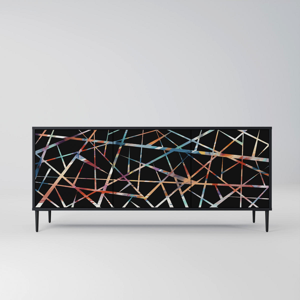 SIDEBOARD POLYGON VERVE, Eicheneffekt, 164,5x42x77,5 cm, 3 Türen - Eichefarben/Buchefarben, Holzwerkstoff/Buchenholz (164.5/77.5/42cm) - SpaceRebels