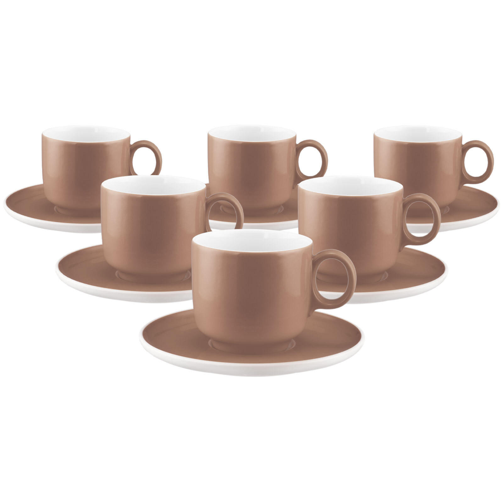 CAPPUCCINOTASSEN MIT UNTERTASSEN Sento Home Pure Colors Cocoa Brown 300 ml 6er Set - Hellbraun, Keramik (0.3L) - Seltmann Weiden