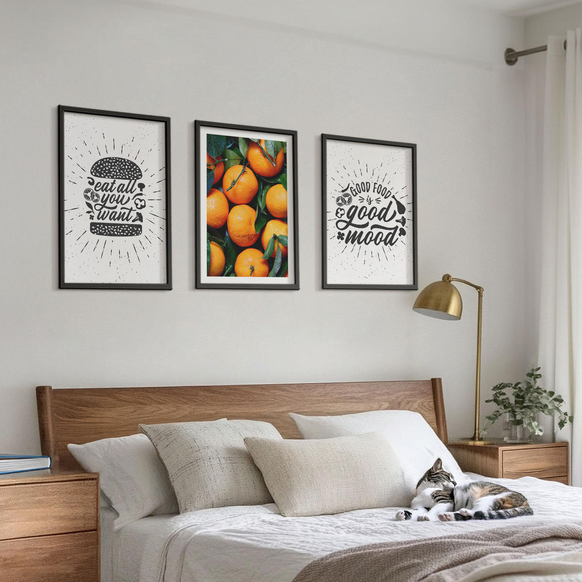 WANDBILDER 3er-Set - 40x60 cm Schwarzer Rahmen - Juicy Oranges Kitchen - Schwarz, Kunststoff (40/60cm) - ArtPrintCave