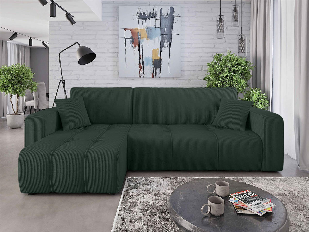 ECKSOFA Dagny Mit Schlaffunktion - Grün, Holzwerkstoff/Textil (248/146cm) - Fun Möbel