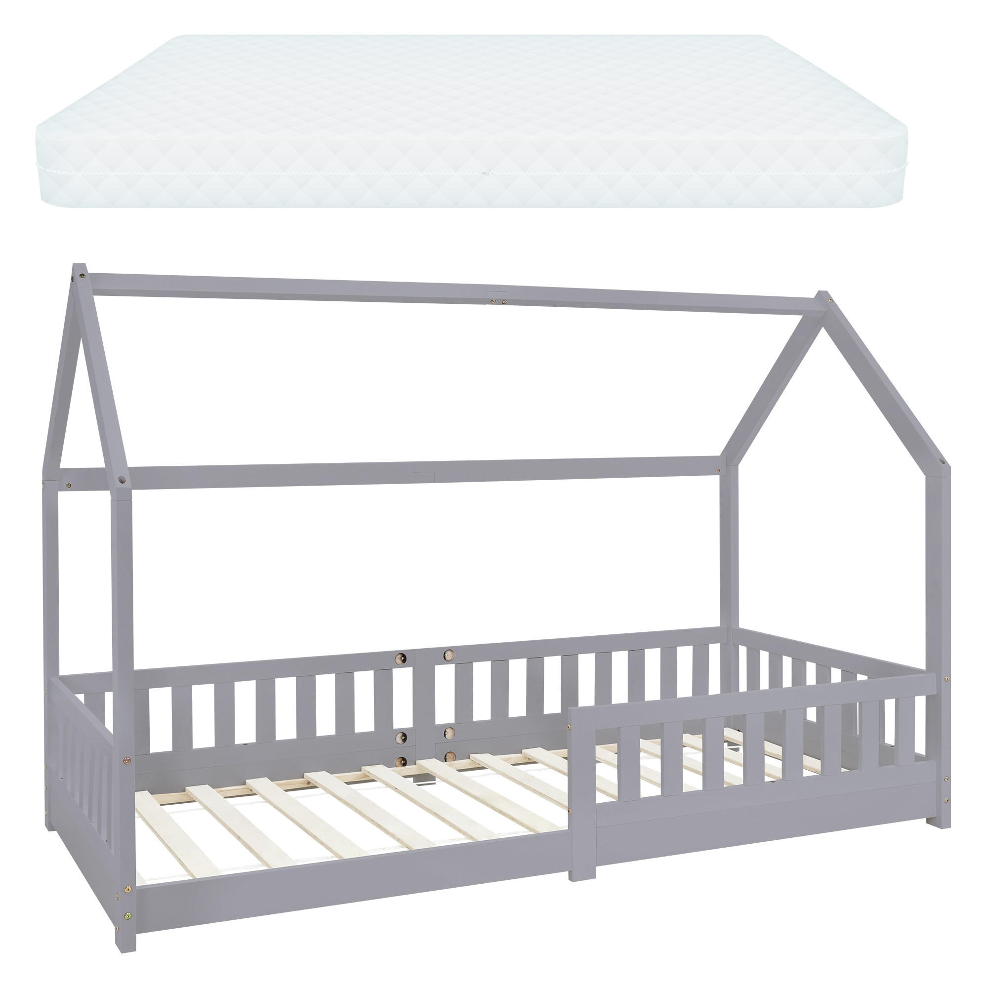 KINDERBETT mit Dach und Matratze 90x200 cm Hellgrau - Hellgrau, Holz (90/200cm) - ML-DESIGN