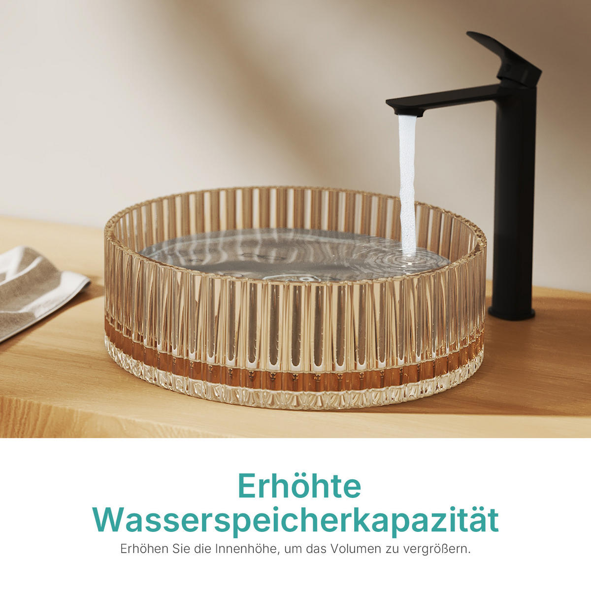 WASCHBECKEN Klarglasspüle Roségold Ø40 / 12 cm - Roségold, Glas (40/12/40cm) - EMKE