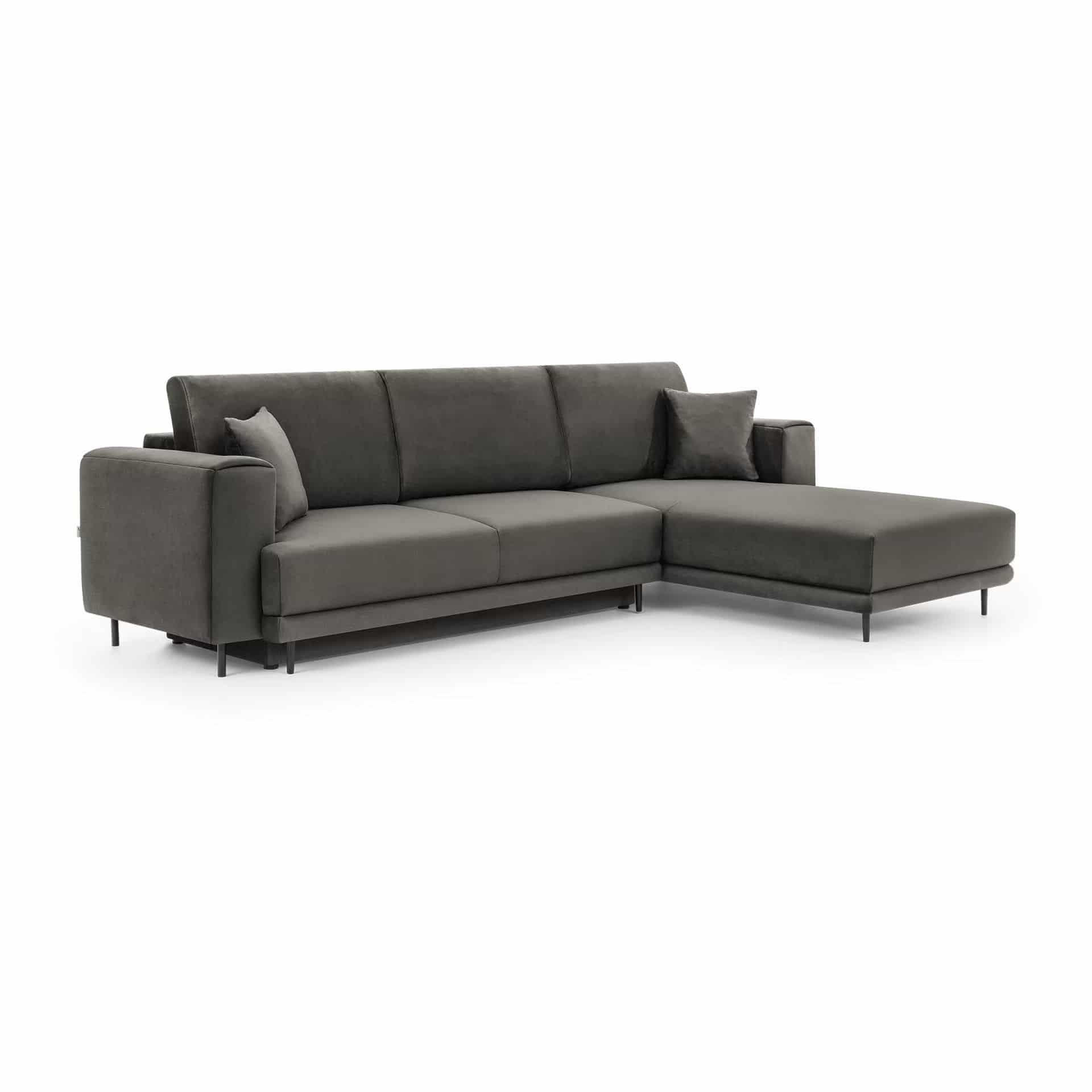ECKSOFA mit Schlaffunktion und Bettkasten, Loco-Stoff - Schwarz/Grau, Textil/Metall (190/289cm) - Eltap