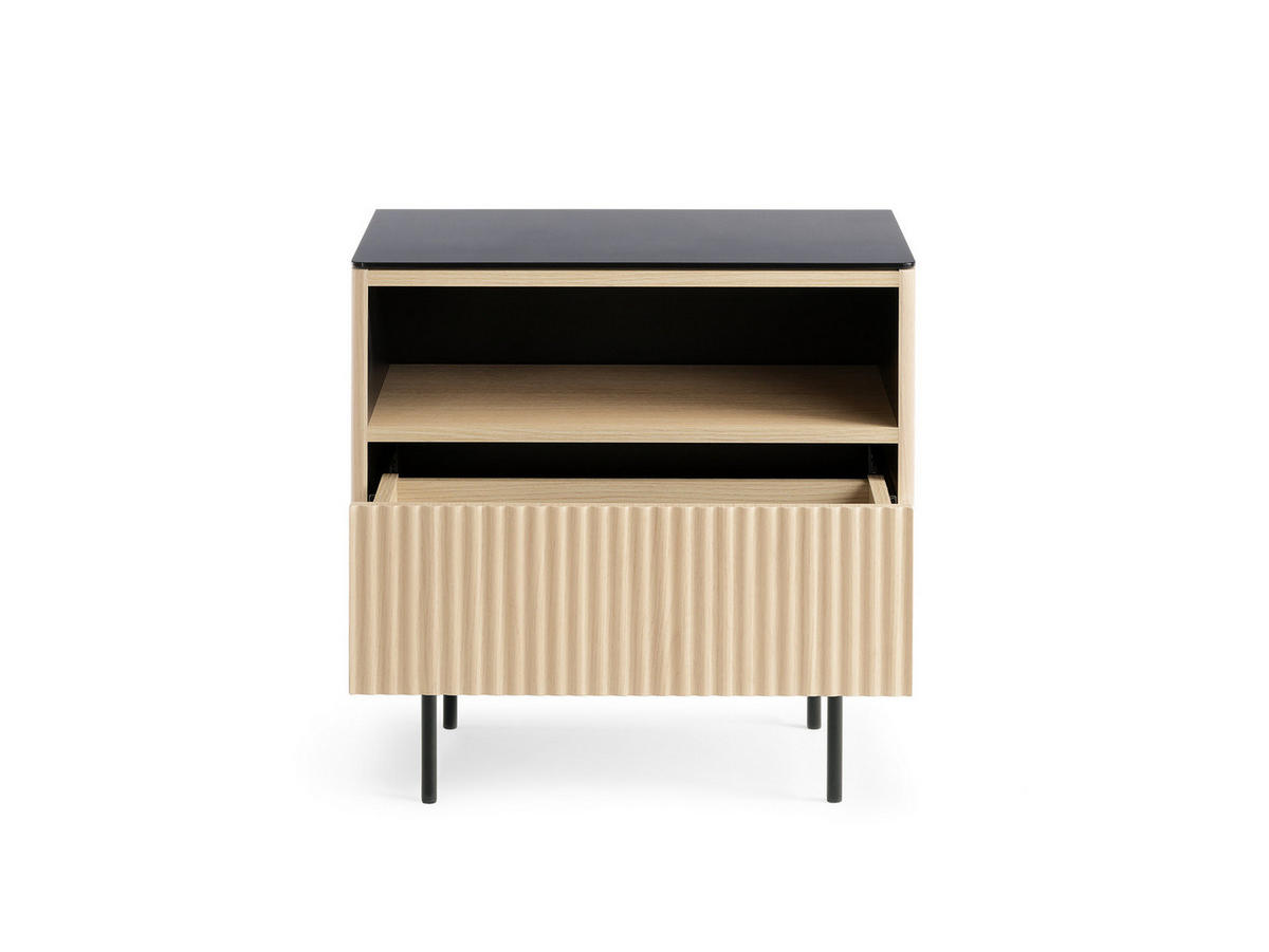 SIDEBOARD DIJON S57 57 cm (Vicenza Eiche, Antisol-Glasplatte, LED) - Eichefarben/Schwarz, Glas/Holz (57/57/39cm) - Ravio