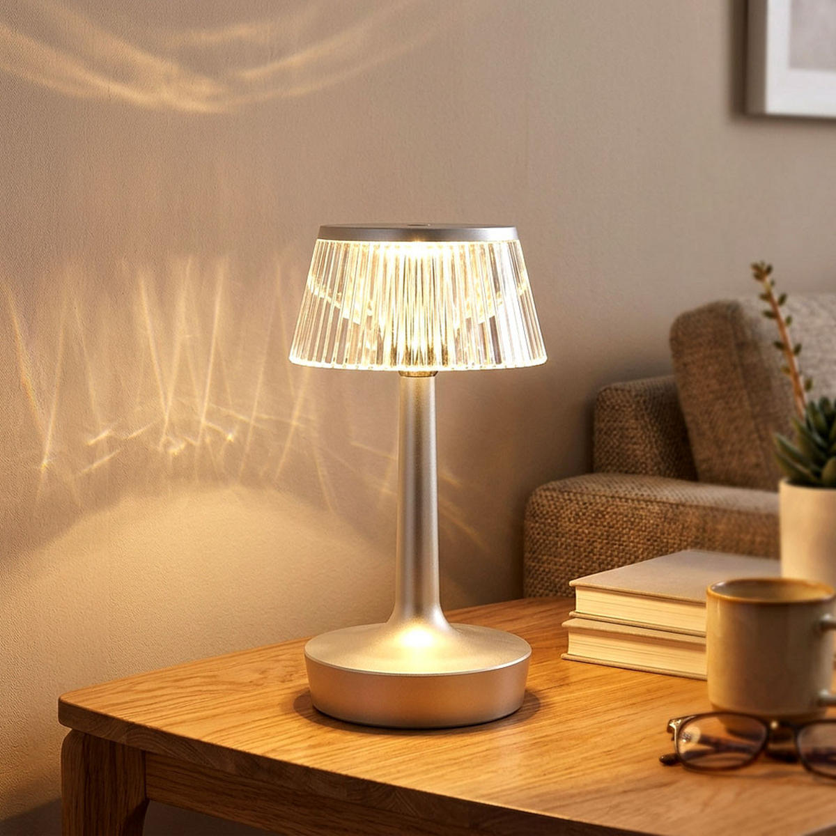 LED TISCHLEUCHTE Kristall Silber - Silberfarben, Kunststoff (12/12/23cm) - Globo Lighting