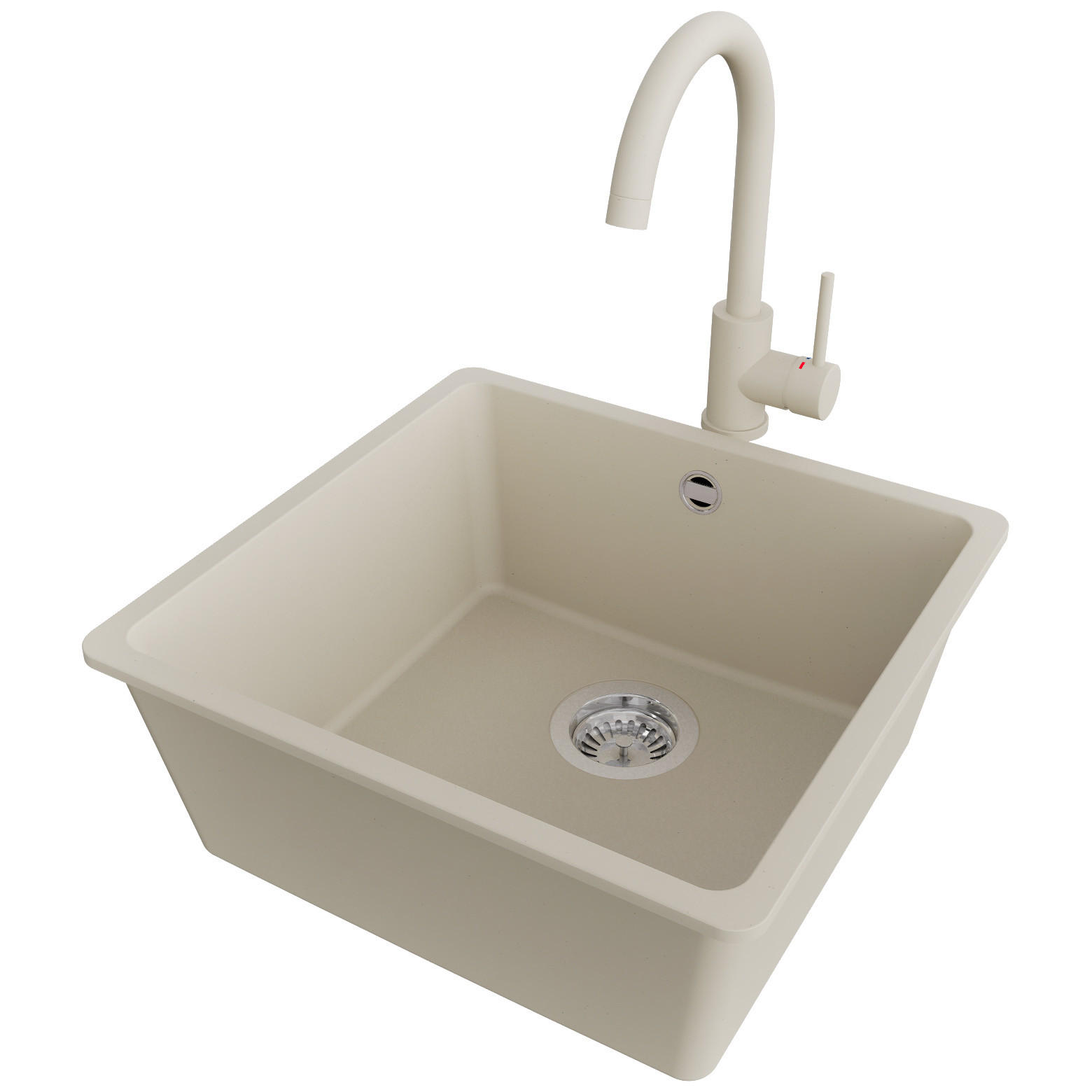 UNTERBAUSPÜLE GRANIT Venedig Easy, 2-er set Beige 46/44 cm 1 Becken + Küchenarmatur 32/20 cm + Ablauf-Set ab 50er Unterschrank - Chromfarben/Beige, Kunststoff (46/20/44cm) - Primagran