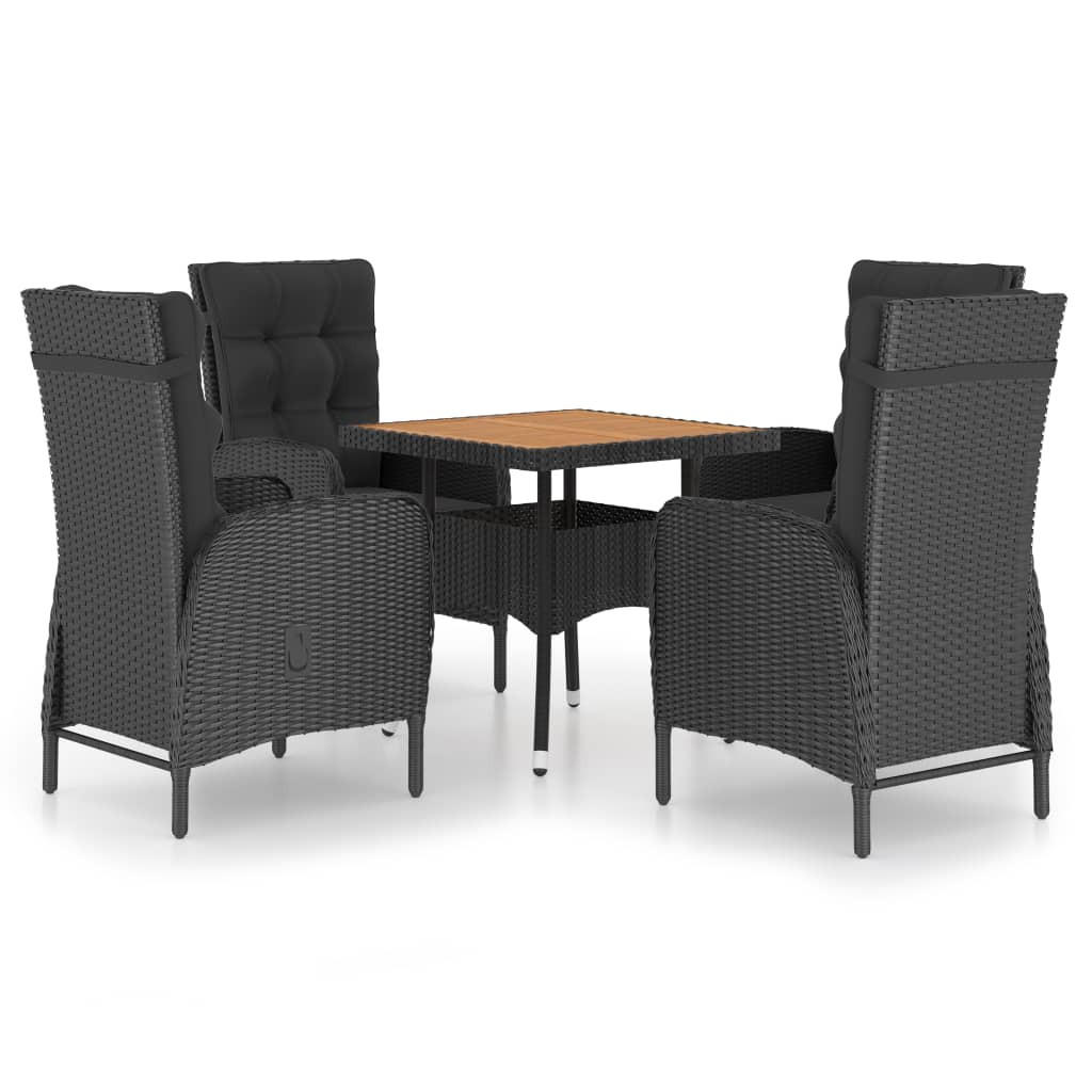 GARTEN-ESSGRUPPE 5Er Set Poly Rattan Und Akazienholz Schwarz - Schwarz, Kunststoff - vidaXL