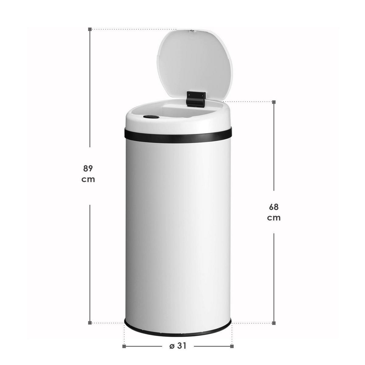 MÜLLEIMER rund 40L weiß mit Sensor - Weiß, Metall (31/68/31cm) - Juskys