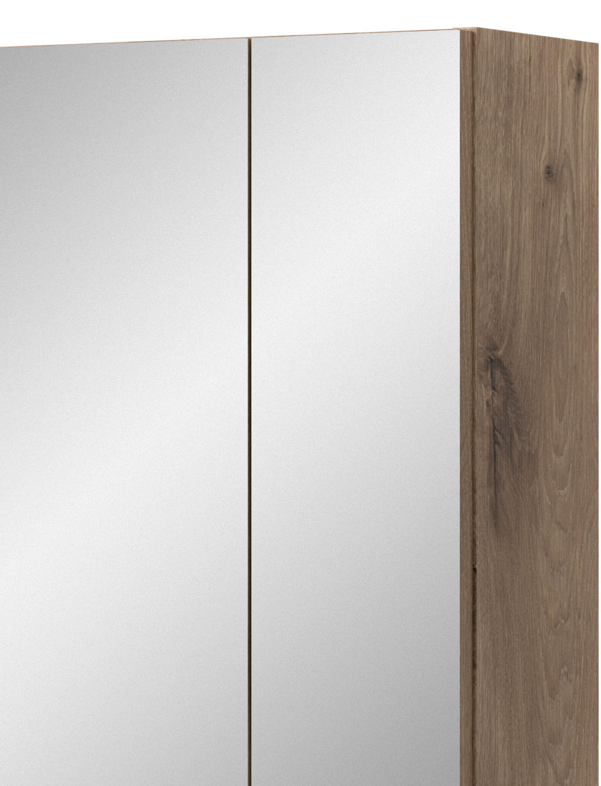 SPIEGELSCHRANK Eiche Nox, Badschrank Spiegel 3-türig / 3D, 9 Fächer 60 x 70 cm - Eichefarben, Glas/Holzwerkstoff (60/70/18cm) - Inn.Furn