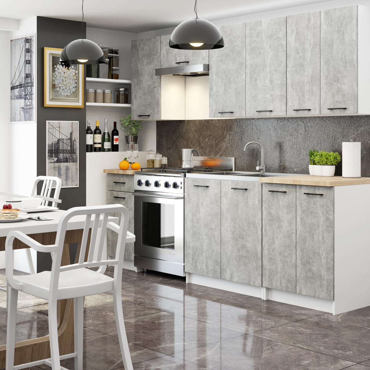 HÄNGESCHRANK Weiß, Beton 72/60/30 - Hellgrau/Weiß, Holzwerkstoff (60/72/30cm) - RAUMHIRSCH FURNITURE