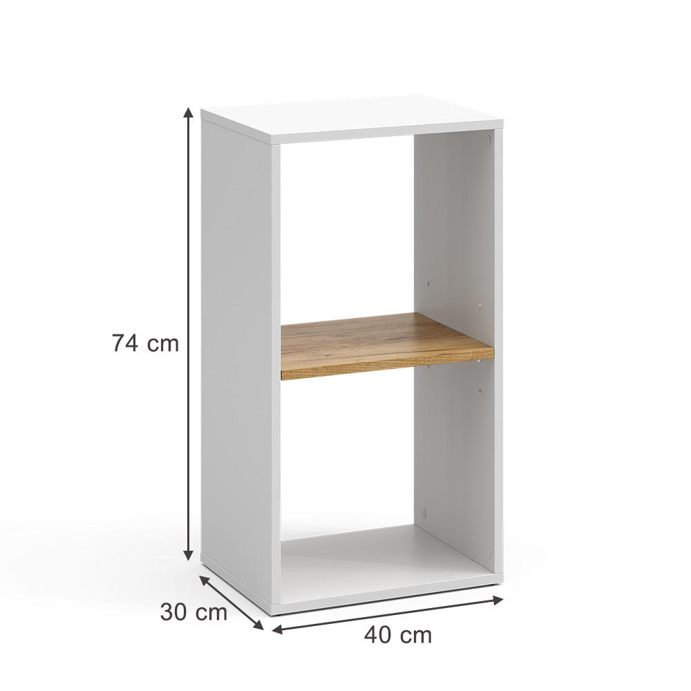 BÜCHERREGAL Tomy Weiß/Goldkraft Eiche 40 x 74 cm mit 2 offenen Fächern - Honigeiche/Weiß, Holzwerkstoff (40/74/30cm) - Vicco