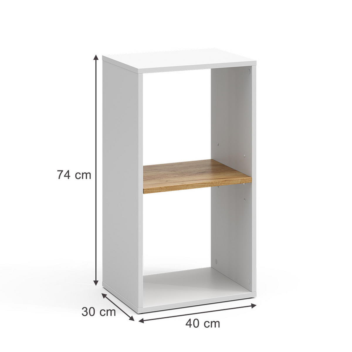 BÜCHERREGAL Tomy Weiß/Goldkraft Eiche 40 x 74 cm mit 2 offenen Fächern - Honigeiche/Weiß, Holzwerkstoff (40/74/30cm) - Vicco