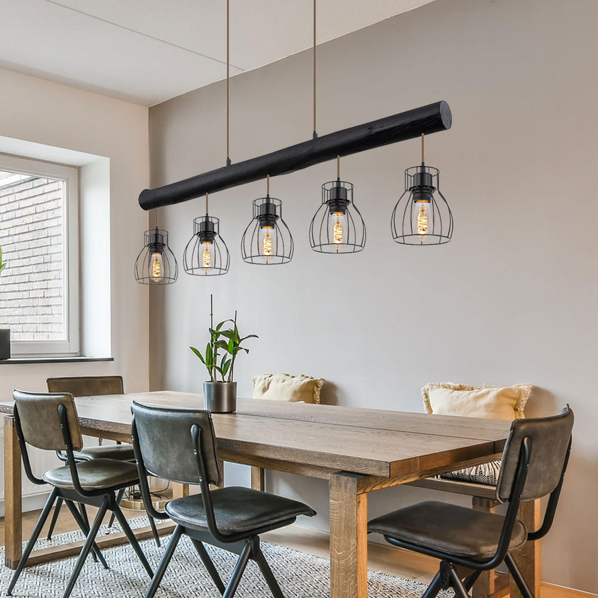 LED HÄNGELEUCHTE Holzoptik Schwarz - Schwarz, Holz (100/13.6/140cm)