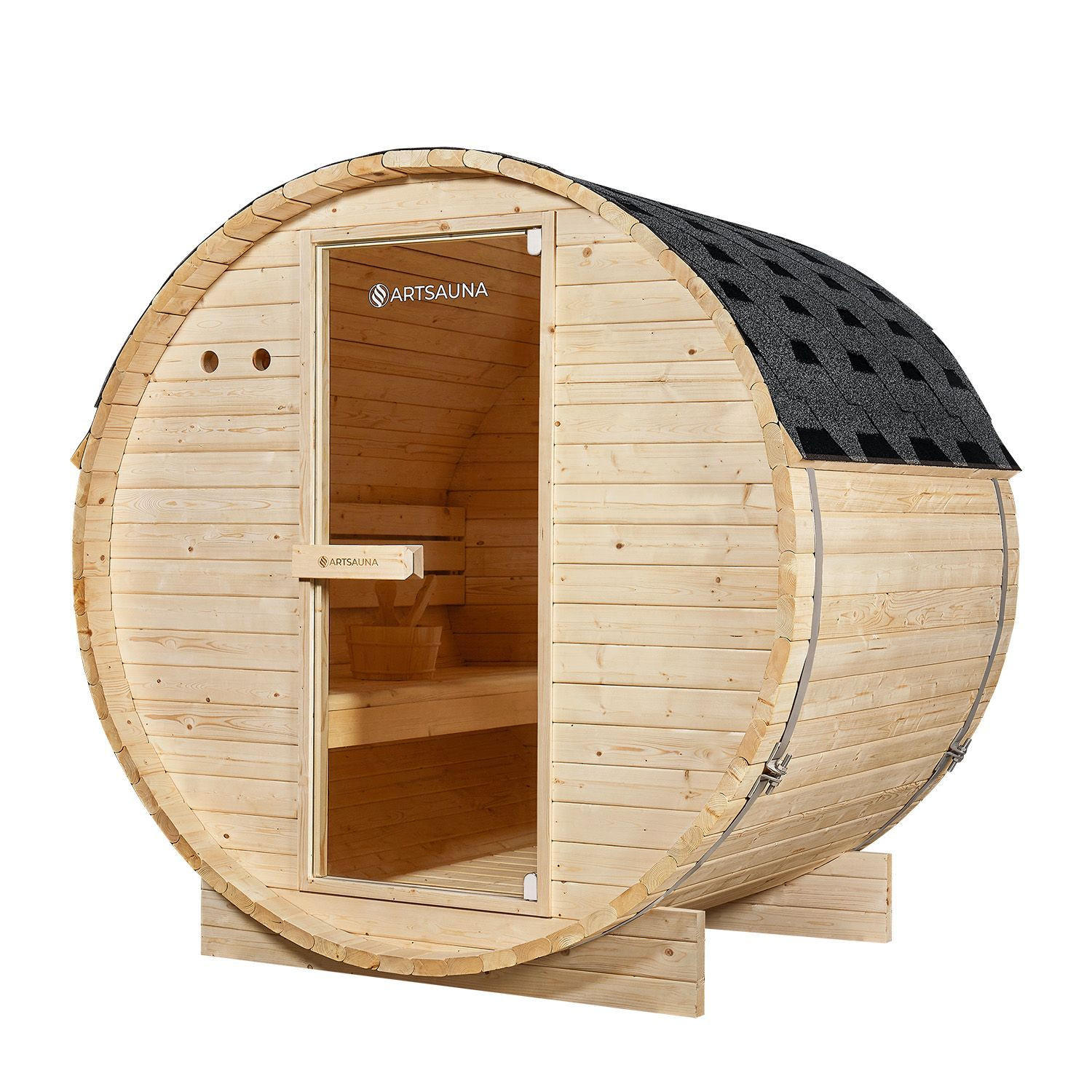 FASSSAUNA Spitzbergen 120 cm mit 3,6 kW Saunaofen (2 Personen) - Naturfarben, Holz (191/193/120cm) - Artsauna