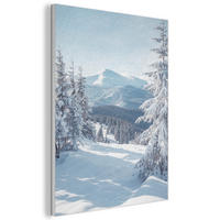 AKUSTIKBILD Winterlandschaft - Natur - Berge - Bäume - Schnee Kunstdruck Schlafzimmer 50x70 cm - Hellblau, Kunststoff (50/70/0.9cm) - MuchoWow