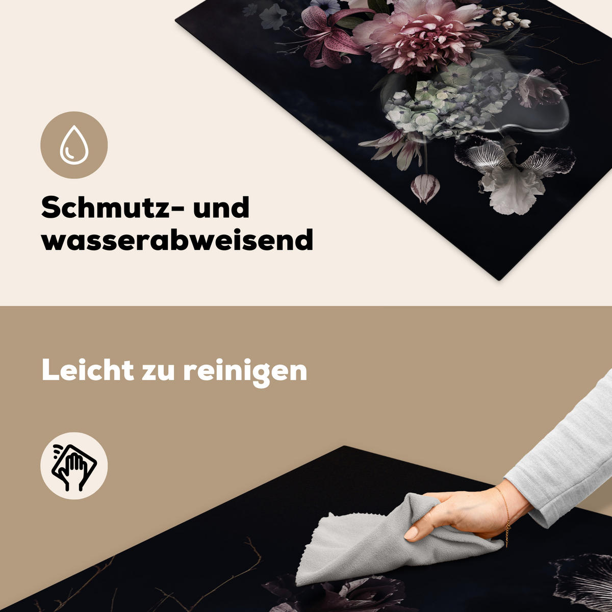 HERDABDECKPLATTE Blumen - Vintage - Pastell - Rosa - Weiß 85x52 cm - Altrosa, Kunststoff (85/0.2/52cm) - MuchoWow
