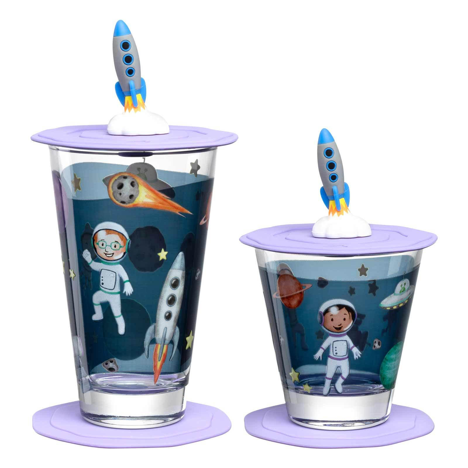 KINDERBECHER Bambini Avventura Weltall 215 ml & 300 ml 2er Set - Blau, Glas (0.001L) - Leonardo Living