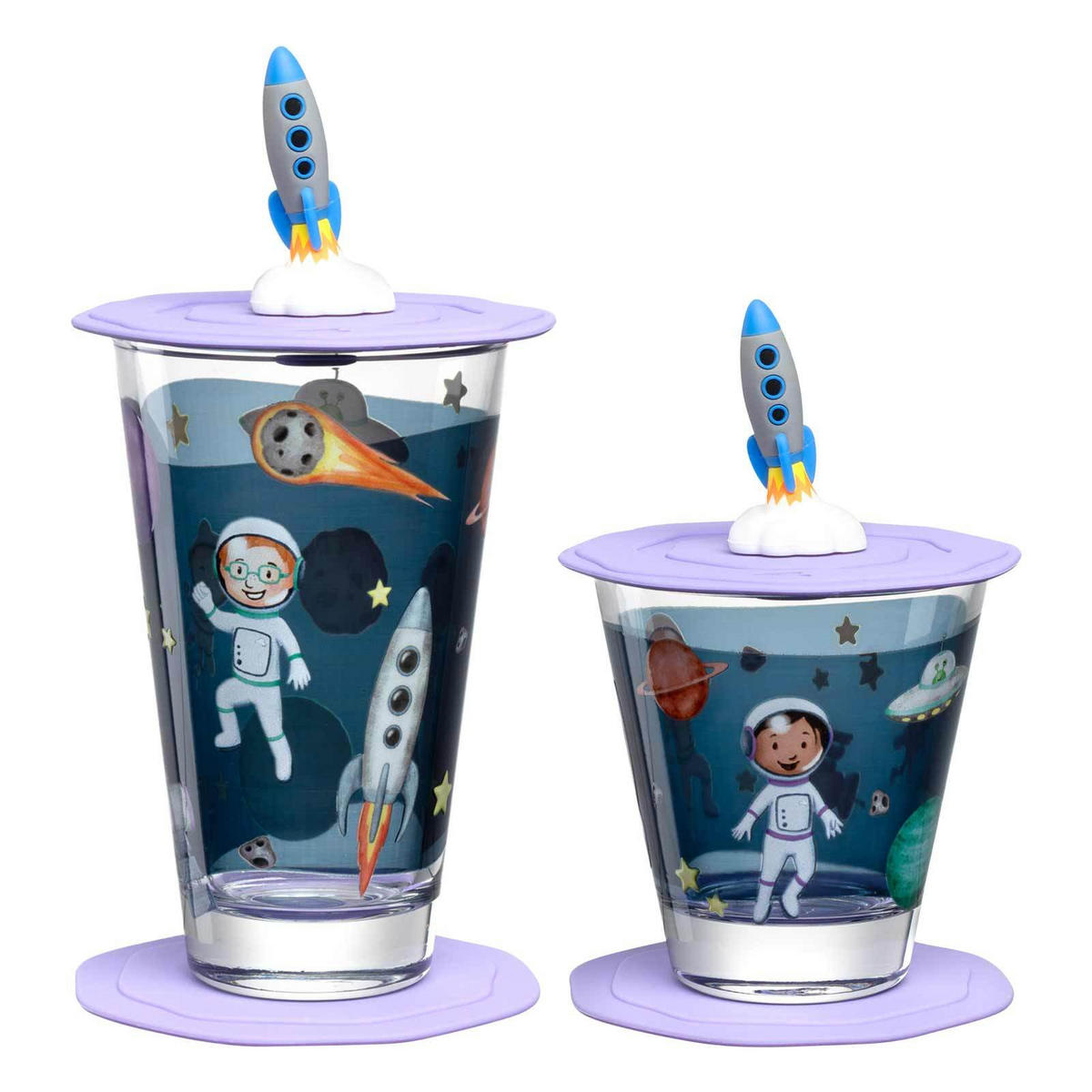 KINDERBECHER Bambini Avventura Weltall 215 ml & 300 ml 2er Set - Blau, Glas (0.001L) - Leonardo Living