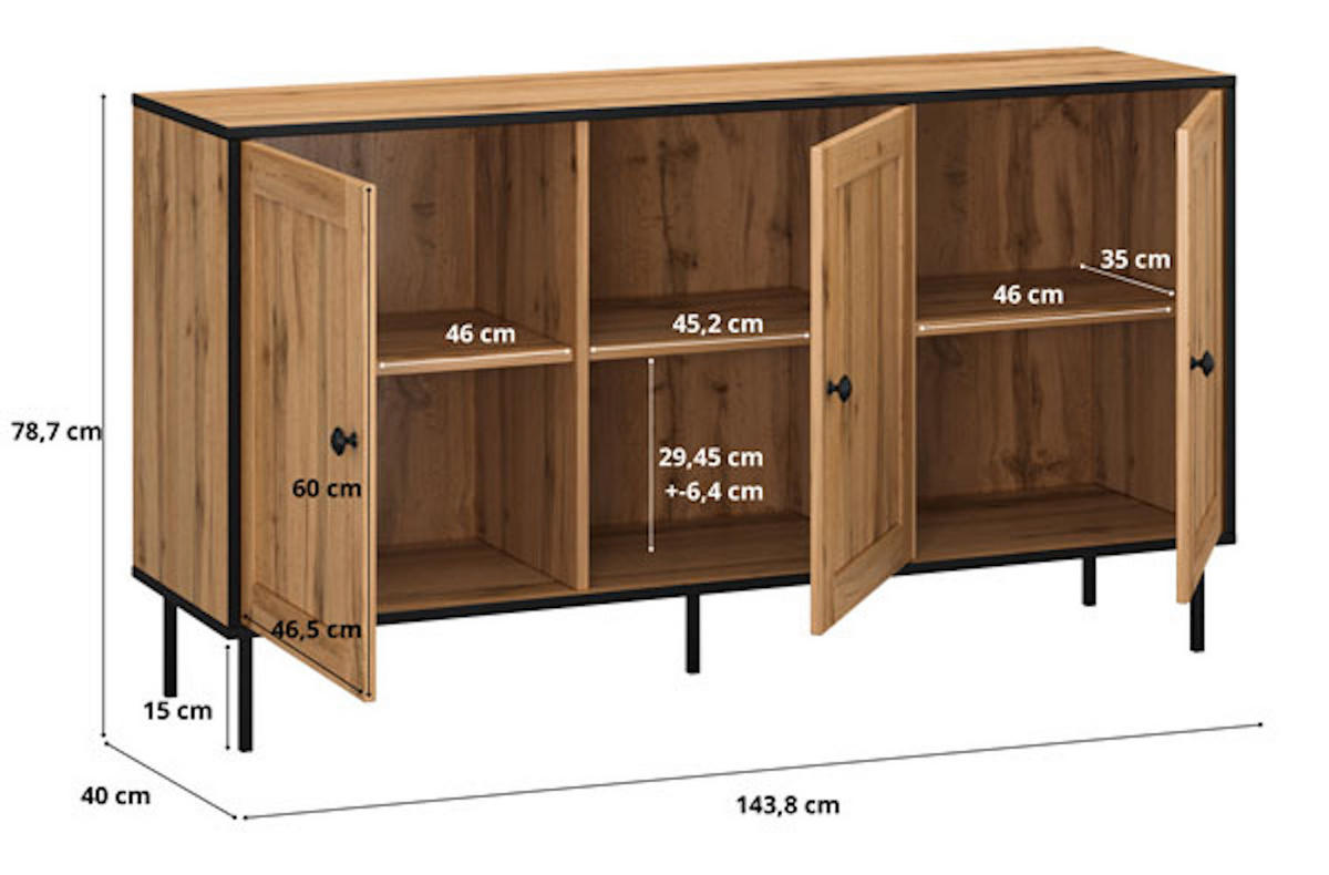 KOMMODE KENDO Wotan Eiche 144 / 40 / 79 cm - Eiche Wotan/Braun, Holz/Holzwerkstoff (144/79/40cm) - Feldmann-Wohnen