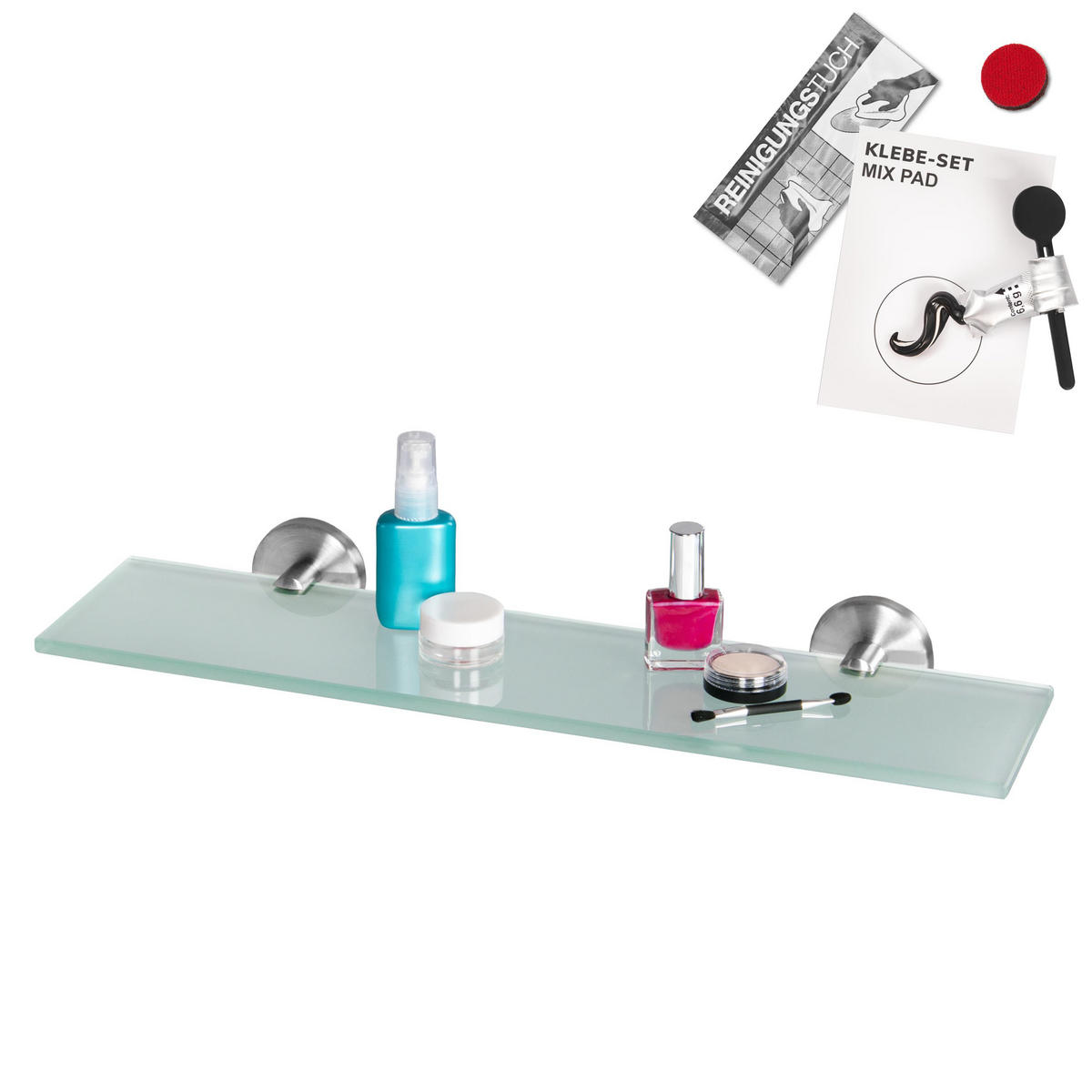 GLASABLAGE PIAZZA Edelstahl, inkl. Klebeset - Edelstahlfarben, Metall (46.5/6/13cm) - bremermann