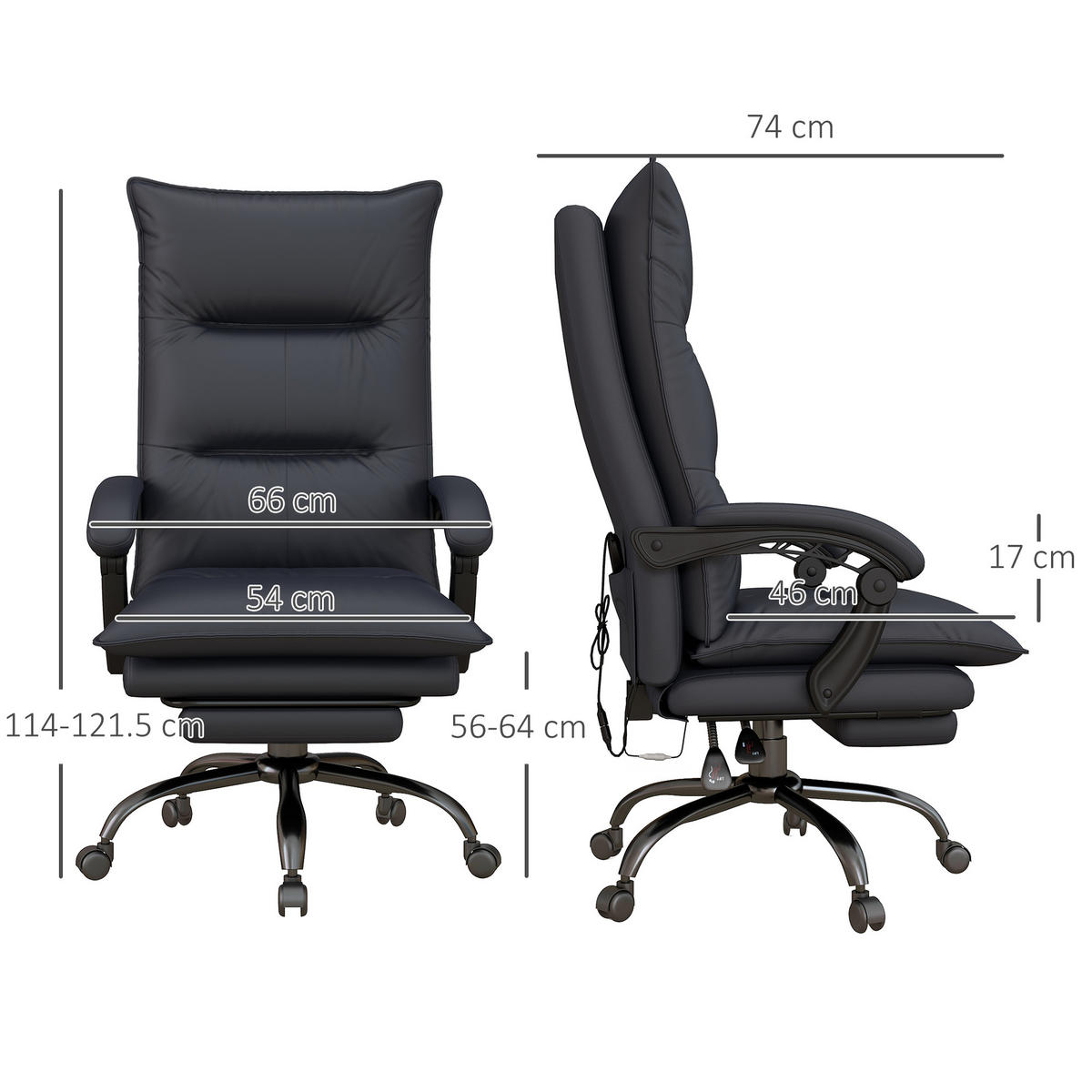 MASSAGE-BÜROSTUHL, Polyester, Schaumstoff, MDF, Stahl, Dunkelgrau - Dunkelgrau, Kunststoff (74/121.5/66cm) - Vinsetto