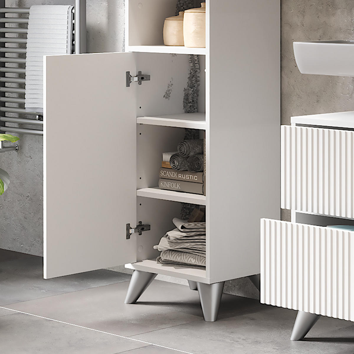 BADSCHRANK Leano Weiß 38 x 180 cm mit 2 Türen - Weiß, Holzwerkstoff (38/180/30cm) - Vicco