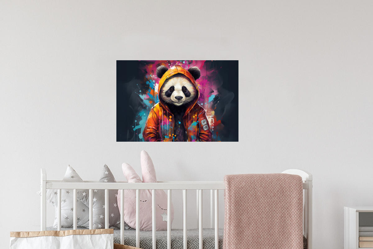 WANDTATTOO Panda - Jacke - Graffiti - Orange 60x40 cm - Orange, Kunststoff (60/40/0.1cm) - MuchoWow