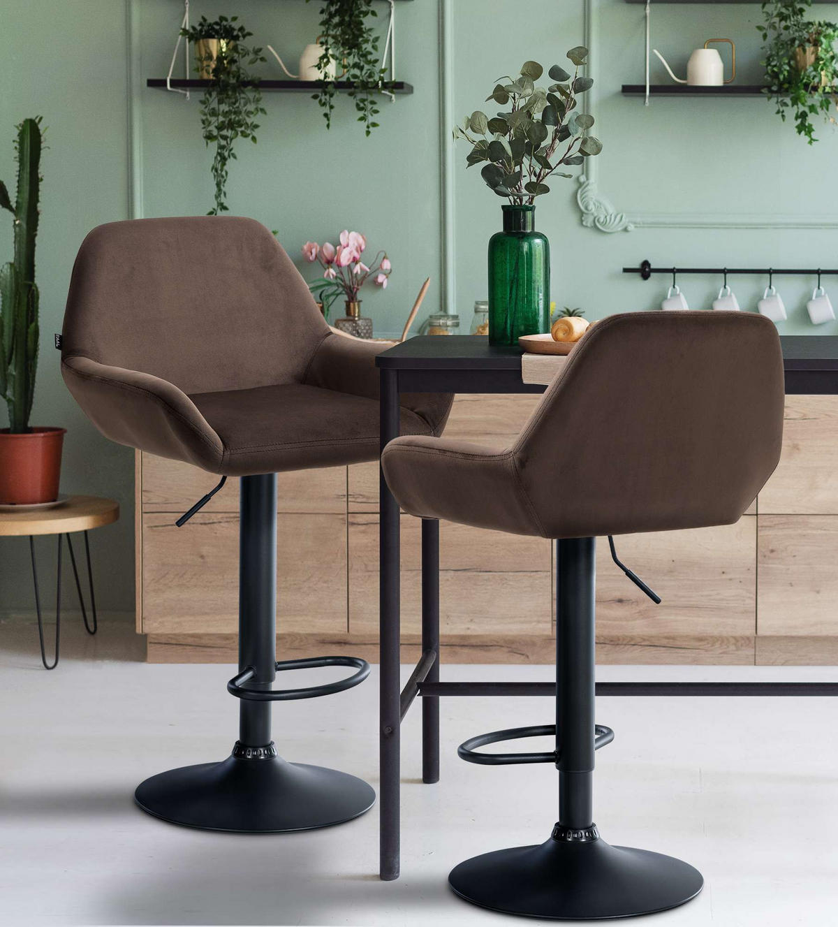 BARHOCKER 2er Set Samt Braun - Schwarz/Braun, Textil/Metall (51/89/52cm) - CLP