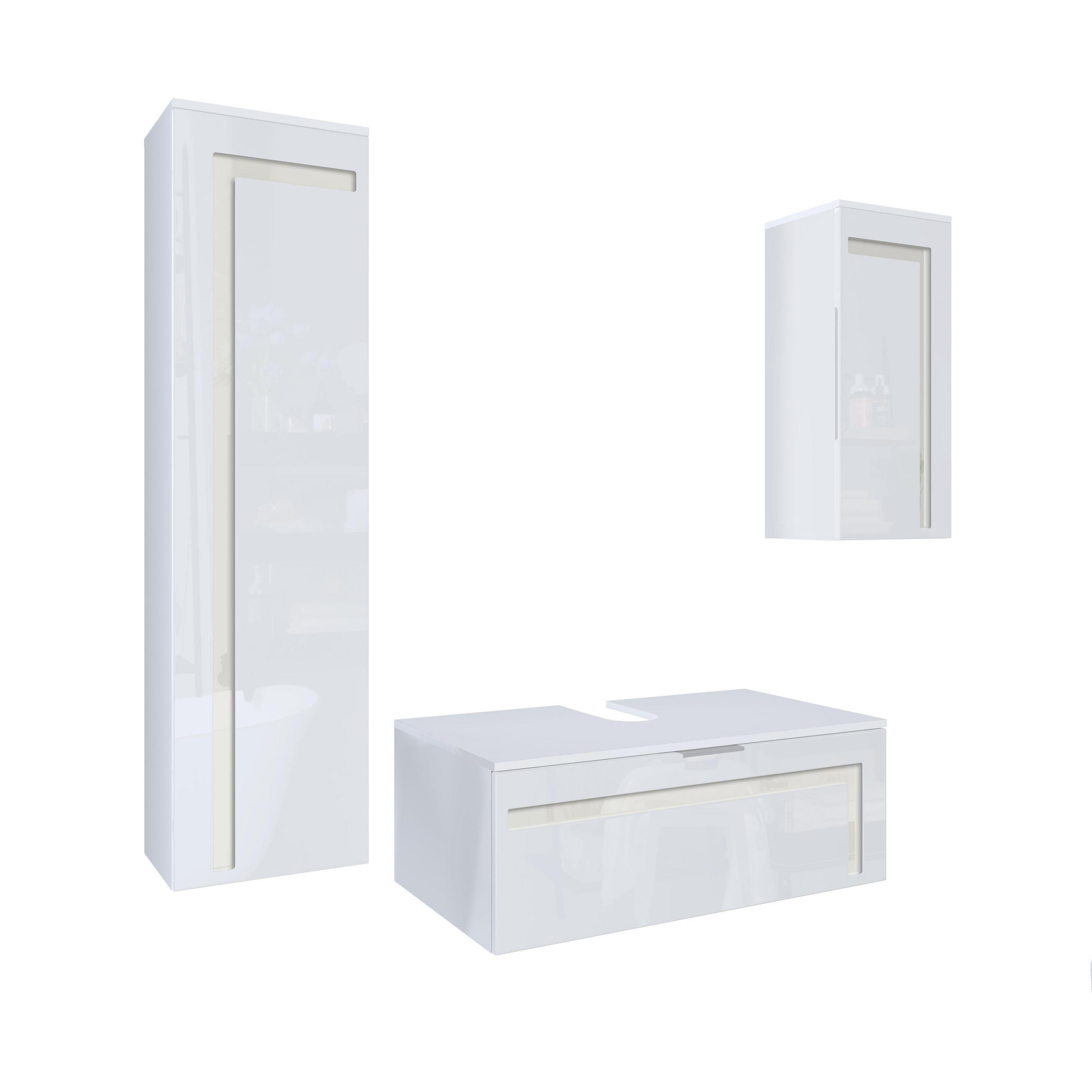 BADMÖBELSET Aloha Absetzungen in Creme Hochglanz - Creme, Holzwerkstoff (200/193/51cm) - Vladon