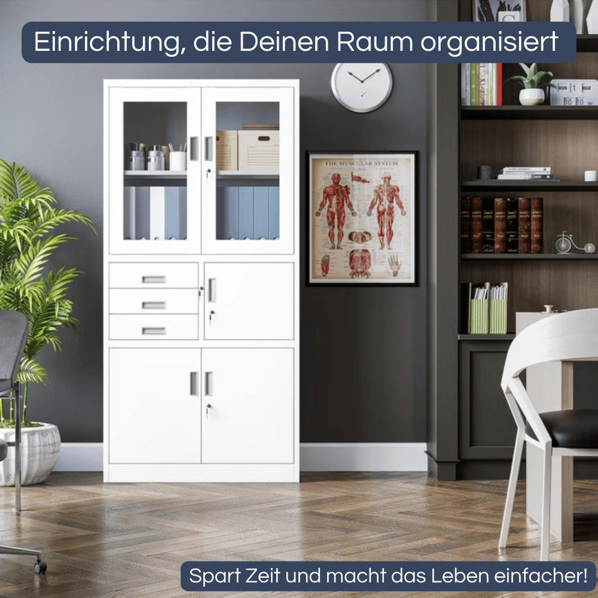 VITRINENSCHRANK abschließbar GEDO mit Tresor 185x90x40cm Weiß - Weiß, Metall (90/185/40cm) - DELUKE