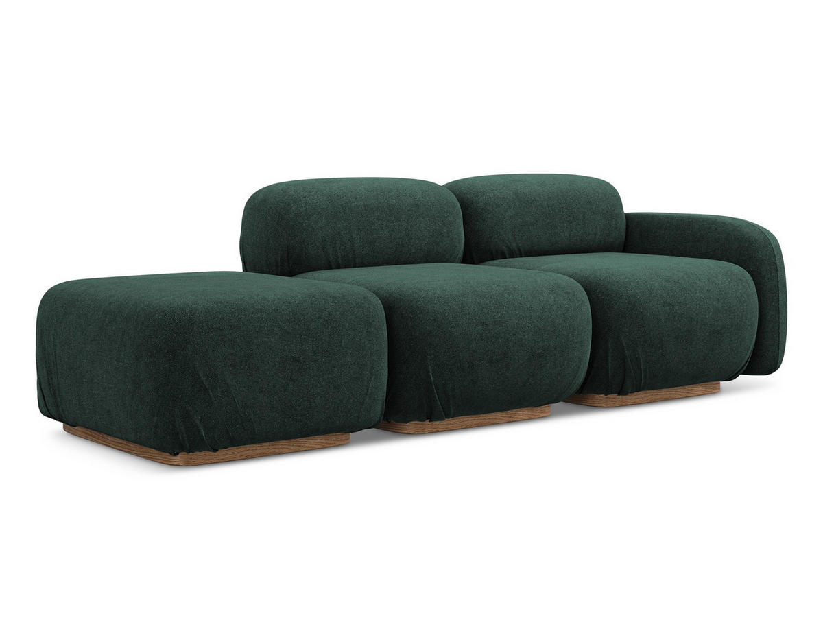 3-SITZER SOFA Bouclé Stoff Grün - Dunkelgrün/Braun, Holz/Textil (258/73/95cm) - Makamii