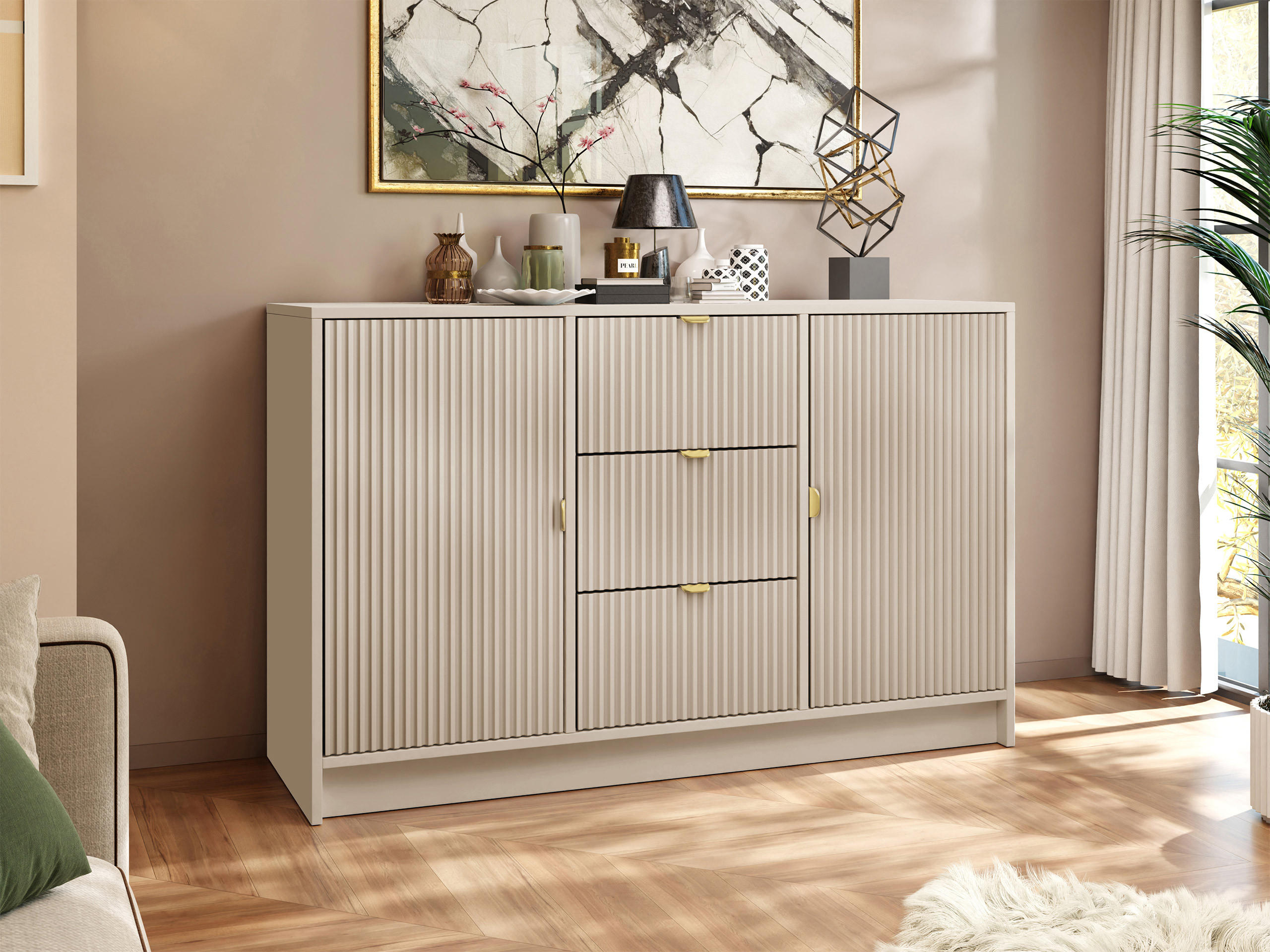 Thumbnail - Mirjan24 Sideboard, Sand, Metall, 3 Schubladen, Rechteckig, 118x75x40 cm, Wohnzimmer, Kommoden & Sideboards, Sideboards