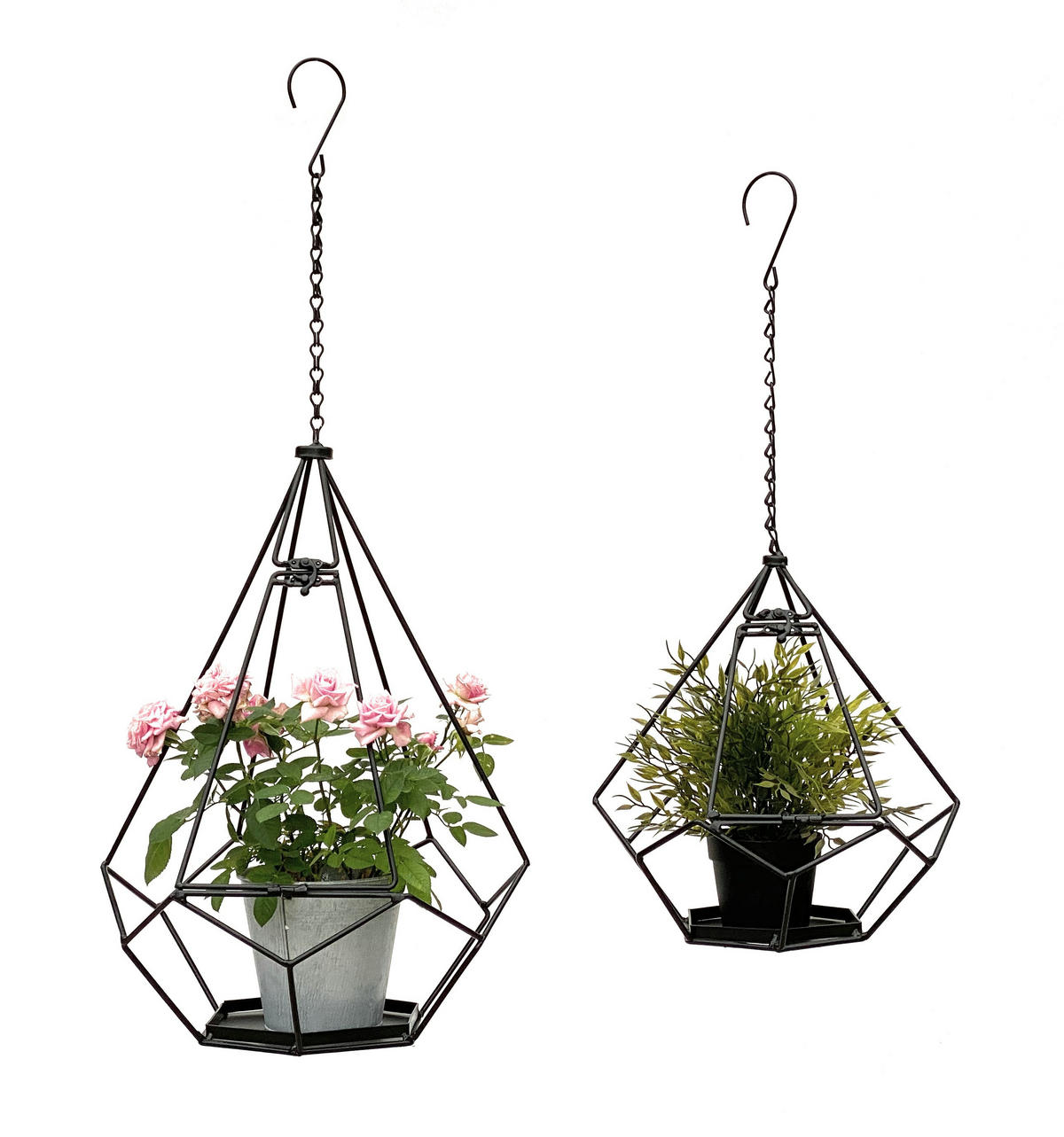 BLUMENAMPEL Innen Metall Wand 64 cm & 82 cm 2er Set mit Tür 6 Ecken - Schwarz, Metall (34/82/34cm) - DanDiBo