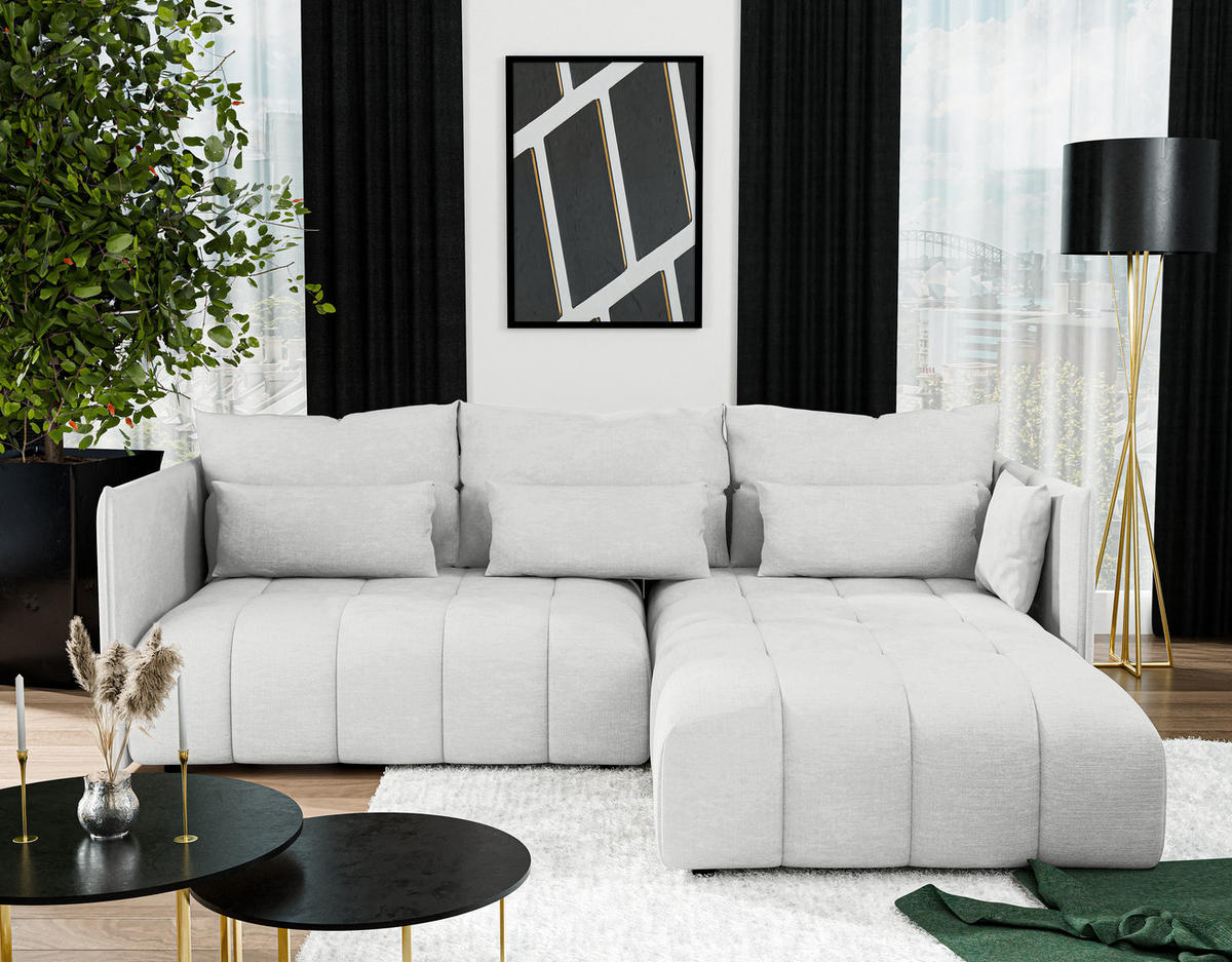 ECKSOFA L Form Cosmova Weiß 245/182/83 cm mit Schlaffunktion - Schwarz/Weiß, Kunststoff/Textil (245/182cm) - AX Living
