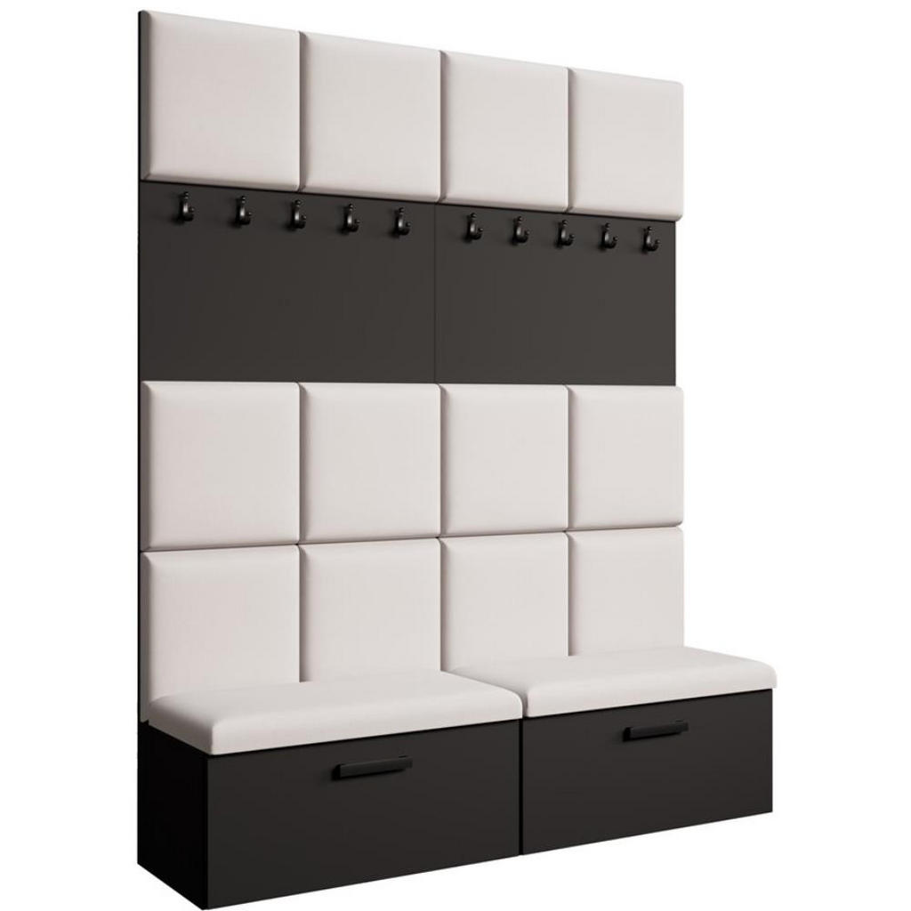 Beautysofa PŘEDSÍŇOVÁ sestava Margaret I+I 162/203/43 s čalouněnými panely a botníkem, černá