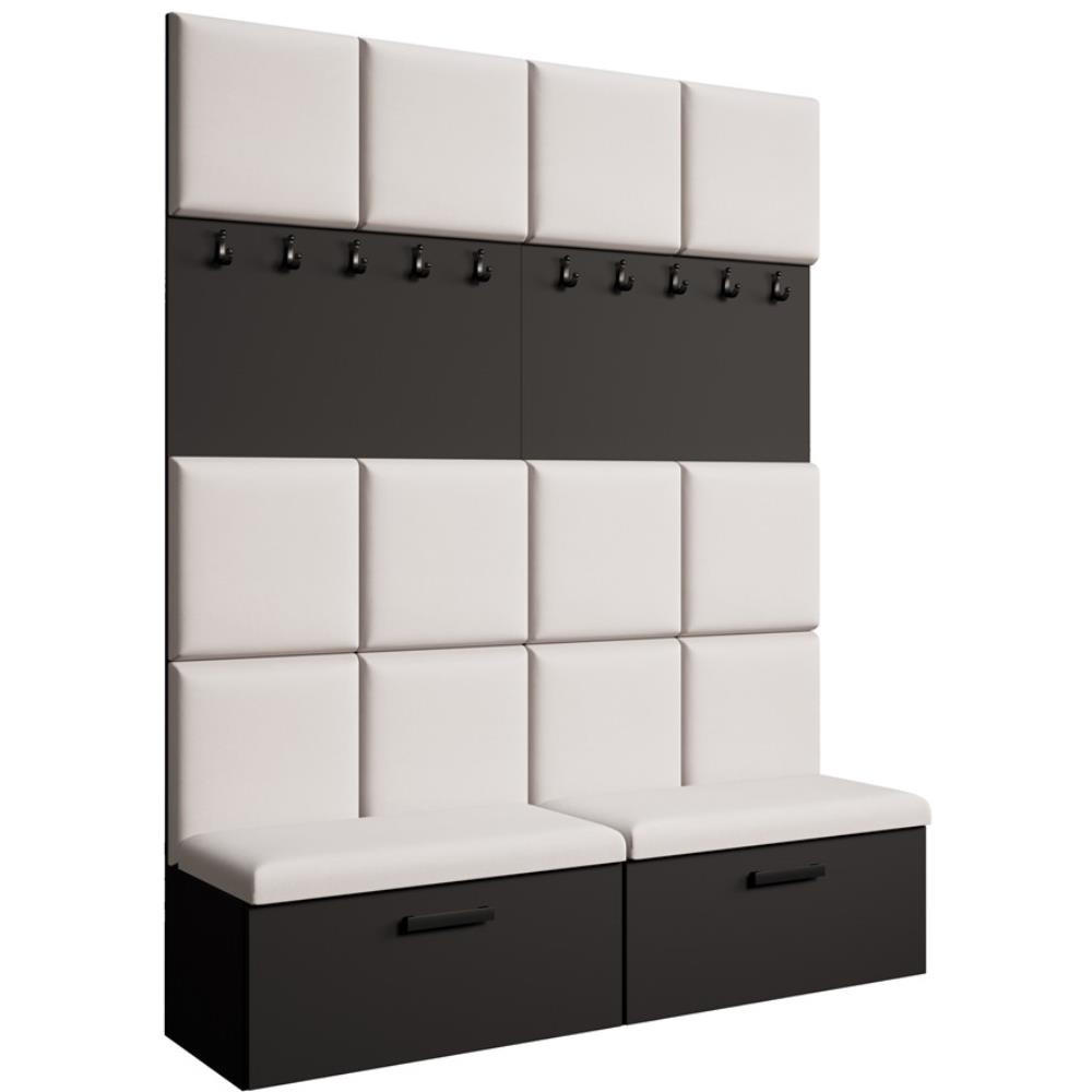 GARDEROBE Margaret I+I 162/203/43 mit gepolsterten Paneelen und Schuhschrank - Beige/Schwarz, Holzwerkstoff/Kunststoff (162/203/43cm) - Beautysofa