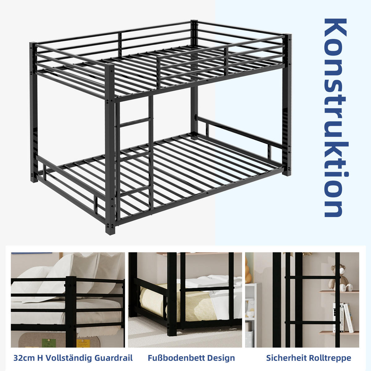 ETAGENBETT Metall 90x190 cm Schwarz - Schwarz, Metall (90/190cm) - Meubliv
