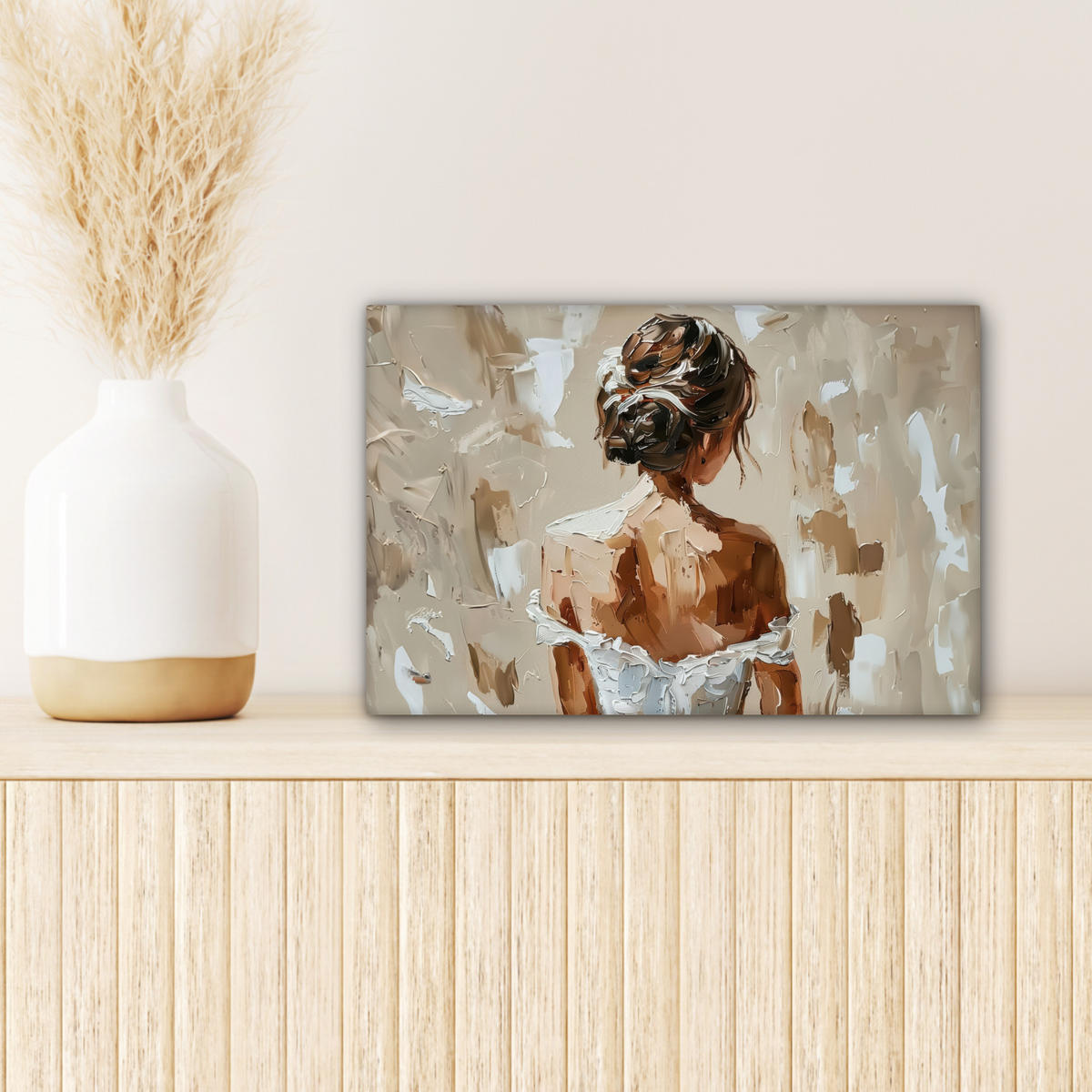 LEINWANDBILD - Frau - Farbe - Abstrakt - Beige - Modern - 30x20 - Deko XXL - Sandfarben, Textil (30/20cm) - MuchoWow