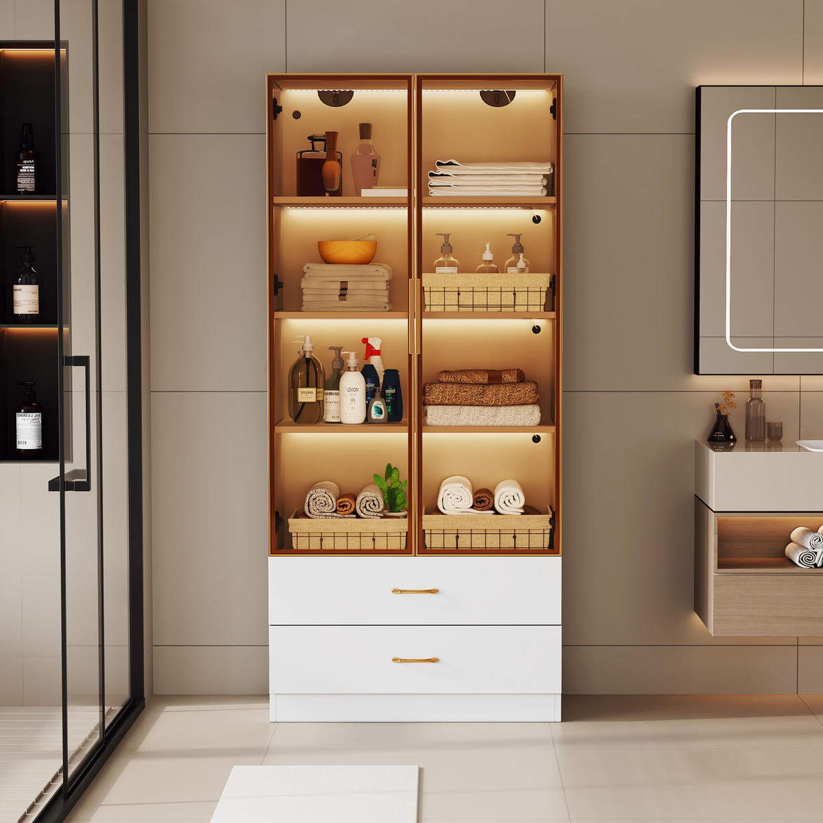 VITRINENSCHRANK in Weiß 74/34.5/170 cm - Weiß, Glas/Holzwerkstoff (34.5/170/70cm) - Urban Meuble