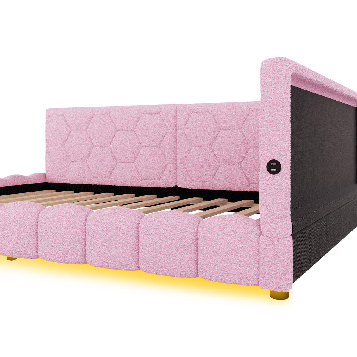 TAGEBETT 140x200cm Rosa Vliesimitat 16 Farben Umgebungslicht USB-C - Pink, Holz (140/200cm) - FLIEKS