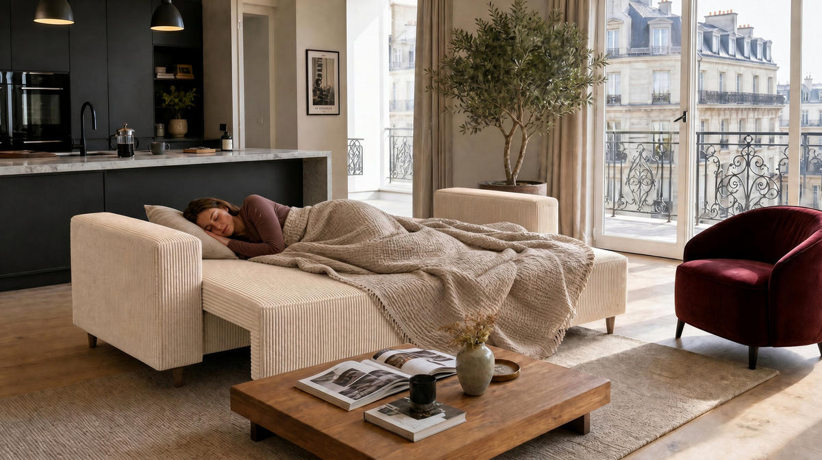 ECKSOFA mit Schlaffunktion und Bettkasten Rio, Ecksofa Cordstoff Creme, Ottomane Universal, 249x142 cm - Creme, Textil (249/142cm) - Marpur