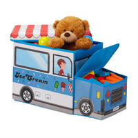SITZBOX Kinder - Hellblau, Holzwerkstoff/Wellpappe (27/33/56cm) - Relaxdays